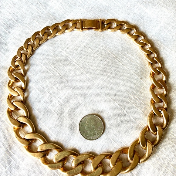 Satin Gold Chunky Heavy Chain Necklace - Picture 3 of 3